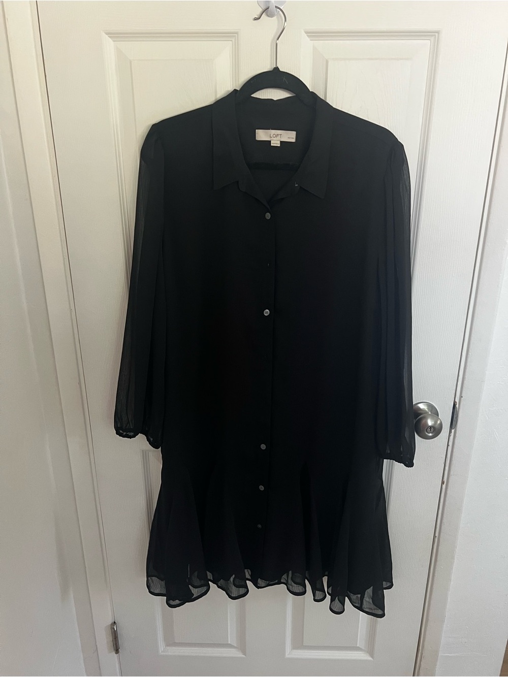 LOFT Black Chiffon Midi Dress